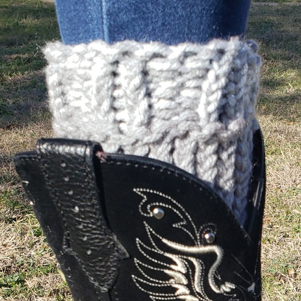 SALE - Handmade sparkly knit bootcuffs silver and gray